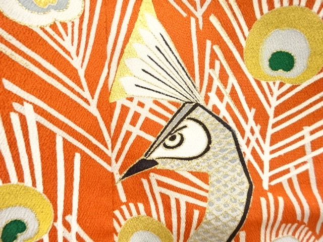  大正ロマン　錦紗孔雀模様五つ紋花嫁衣装振袖・中着セット